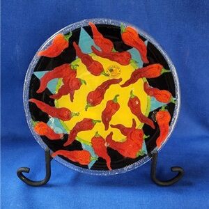 Peggy Karr 8” Fused Glass “Chilies” Plate, NIB